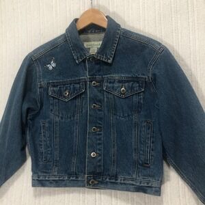 Great Land Denim Jean Jacket‎ Blue Butterfly Patch Cropped Womens